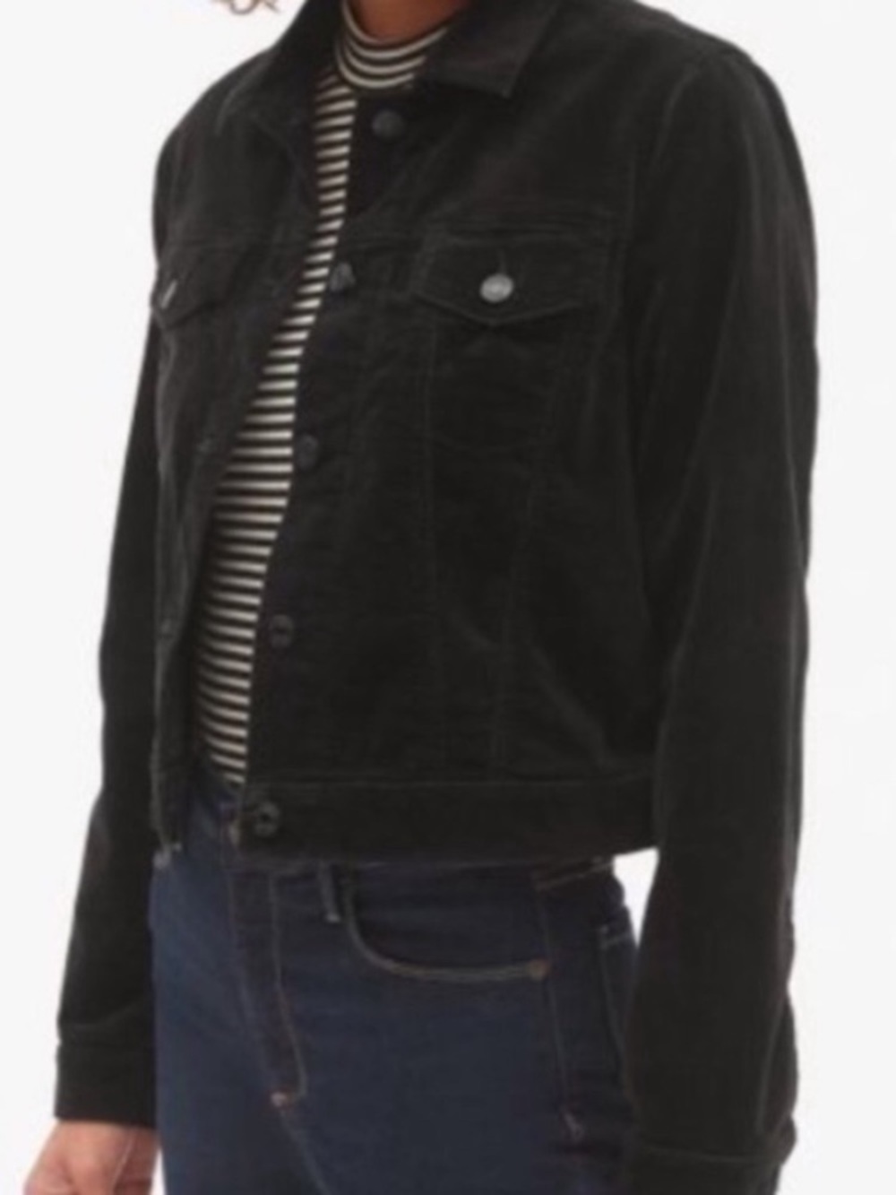 Gap Icon Velvet Jacket in True Black Small Collared Button Down Boxy Denim
